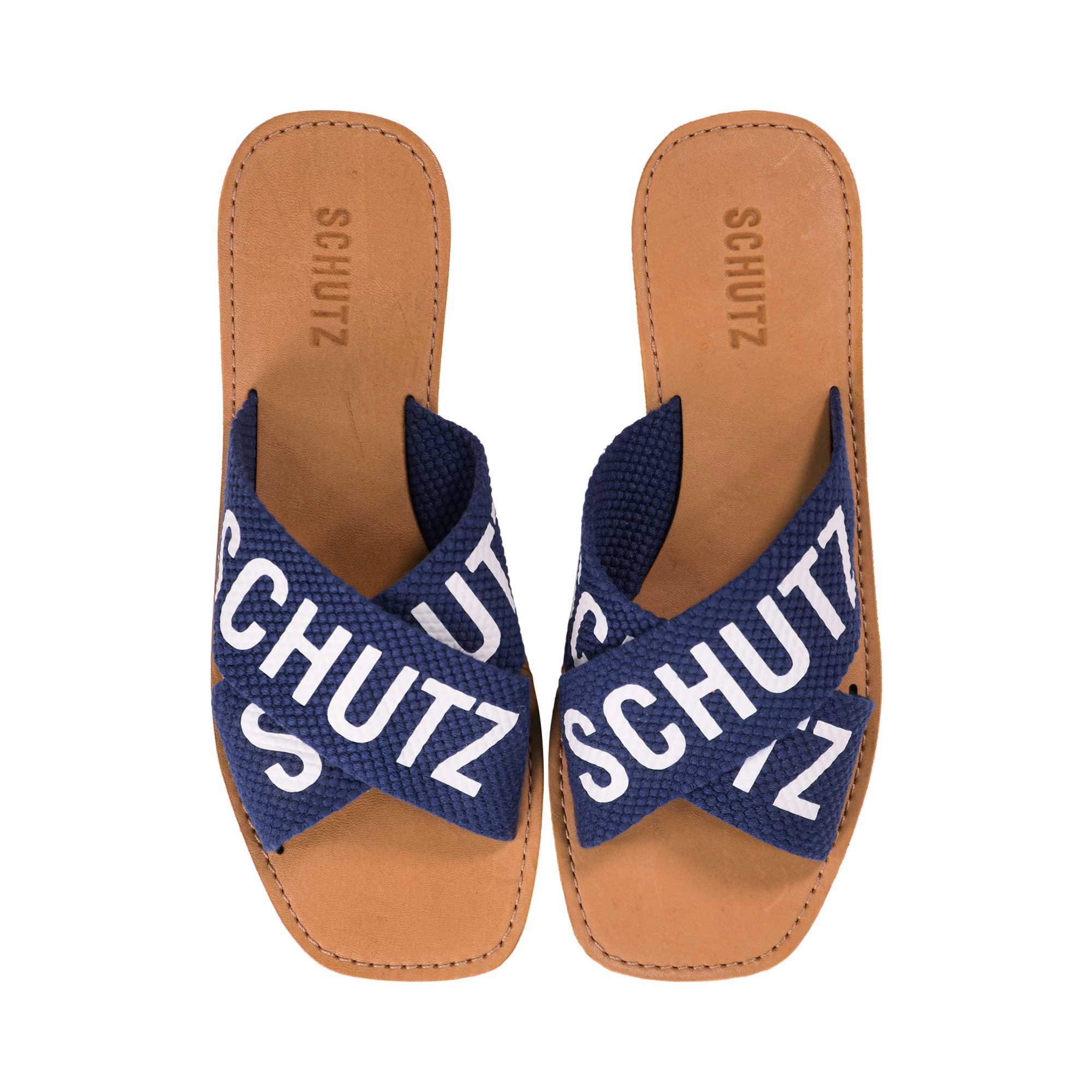 Antigua Resort Map Schutz Women's Blue Oxford Flat Sandal