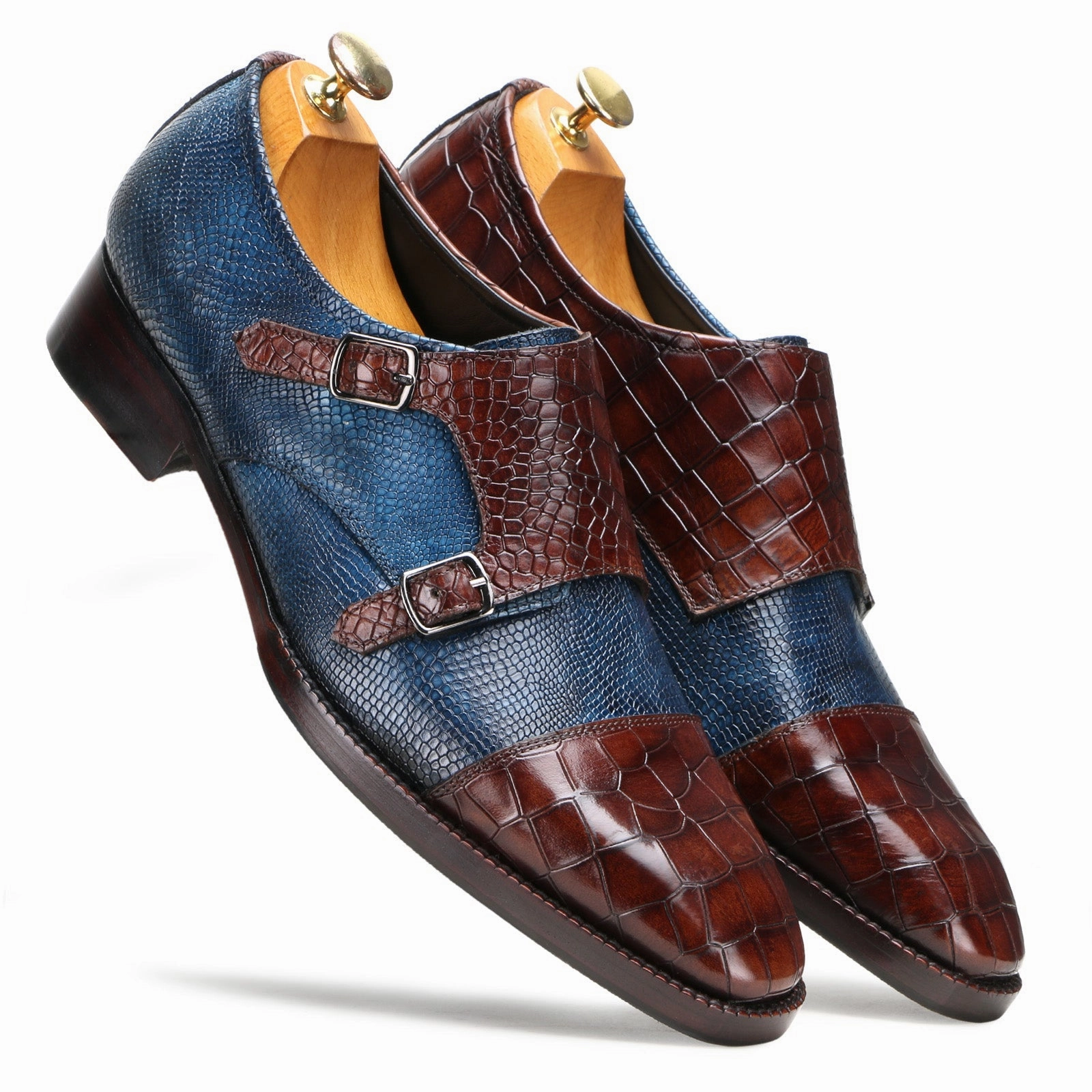 Escaro Royale Handmade Premium Monk Shoes (Neyson, Blue-Brown) Tenaya Arai Climbing