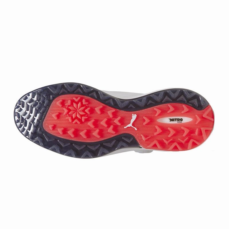 PUMA ALPHACAT Nitro Disc Men's Spikeless Shoes (White/Red/Navy) Mg4 Golf Shoe Most Comfortable Golf