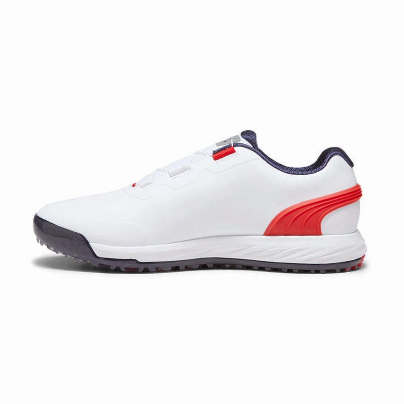 Golfing Shoes PUMA ALPHACAT Nitro Disc Men's Spikeless Shoes (White/Red/Navy)