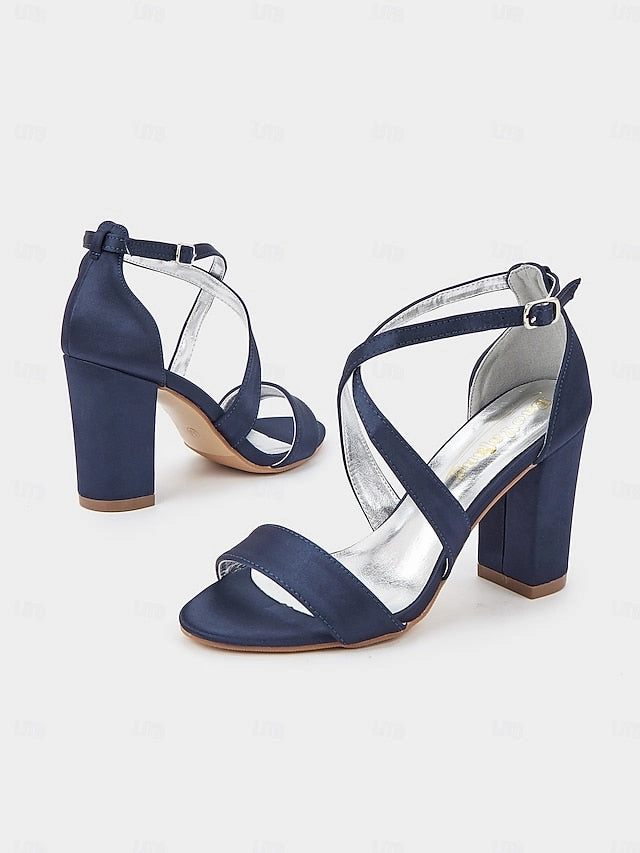 Knot Sandals Heel Satin Elegant  Block Women's Strappy Sandals