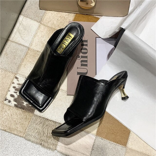 Danskin Slippers Hot Clip-on Square Toe High Heels Sandals Women Sexy Party Slippers Women Flip Flops Shoes Woman Zapatos De Mujer