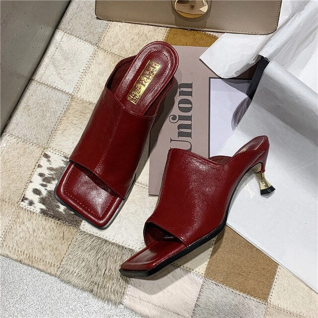 Hot Clip-on Square Toe High Heels Sandals Women Sexy Party Slippers Women Flip Flops Shoes Woman Zapatos De Mujer Snoozie Slippers