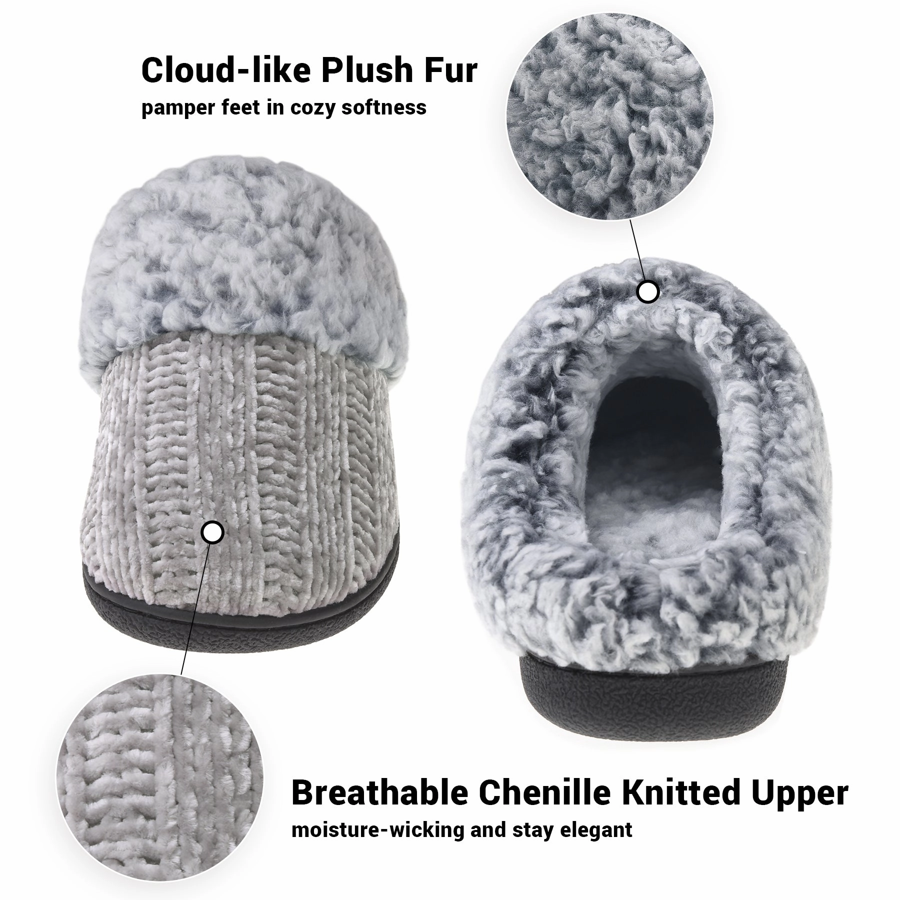 Teddy Bear Slippers VONMAY Women's Slippers Chenille Knit Slip-on Soft House Shoes Memory Foam Indoor Outdoor