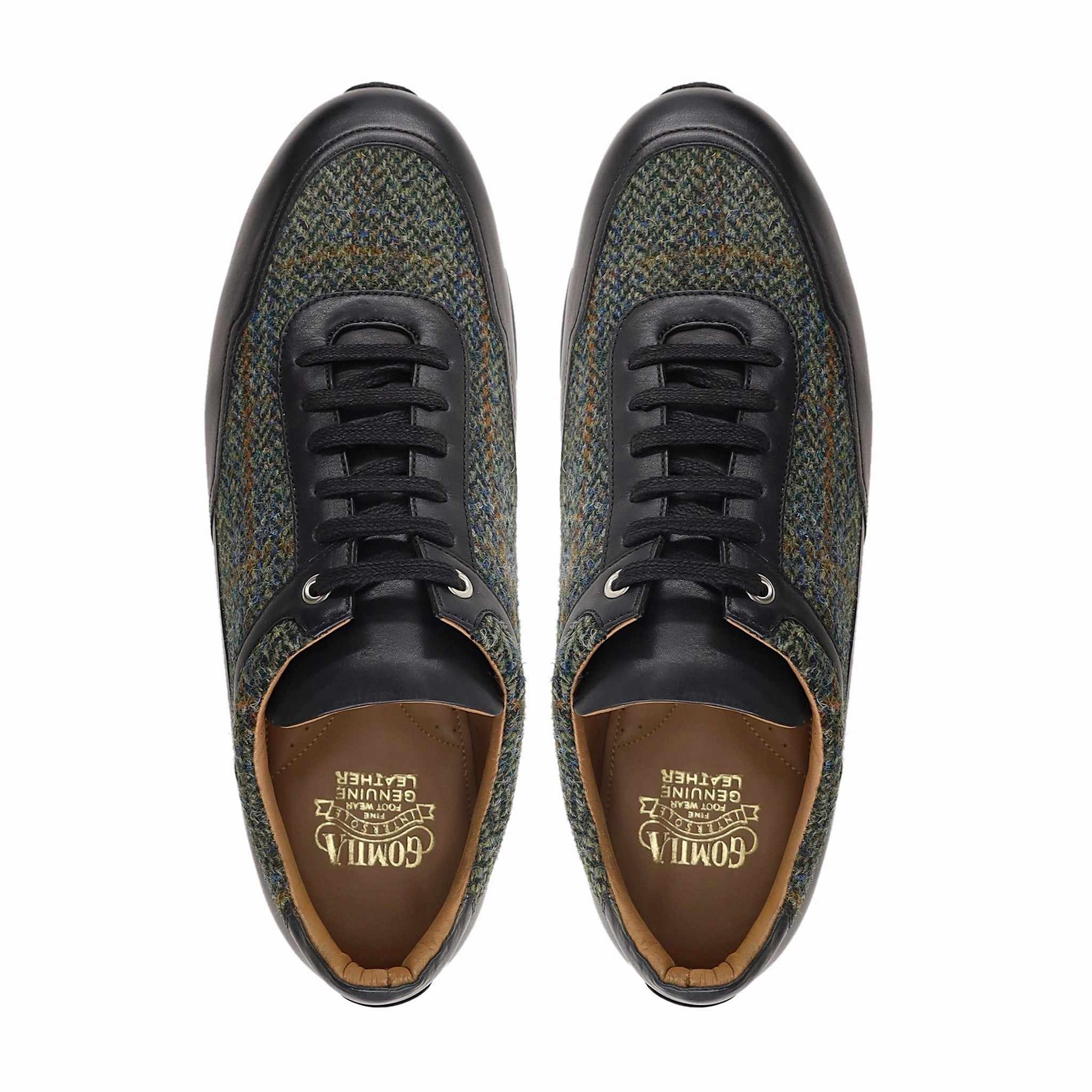 Best Casual Shoes For Flat Feet Itzel - Men's Black Calf Leather and Harris Tweed Leather Jogger