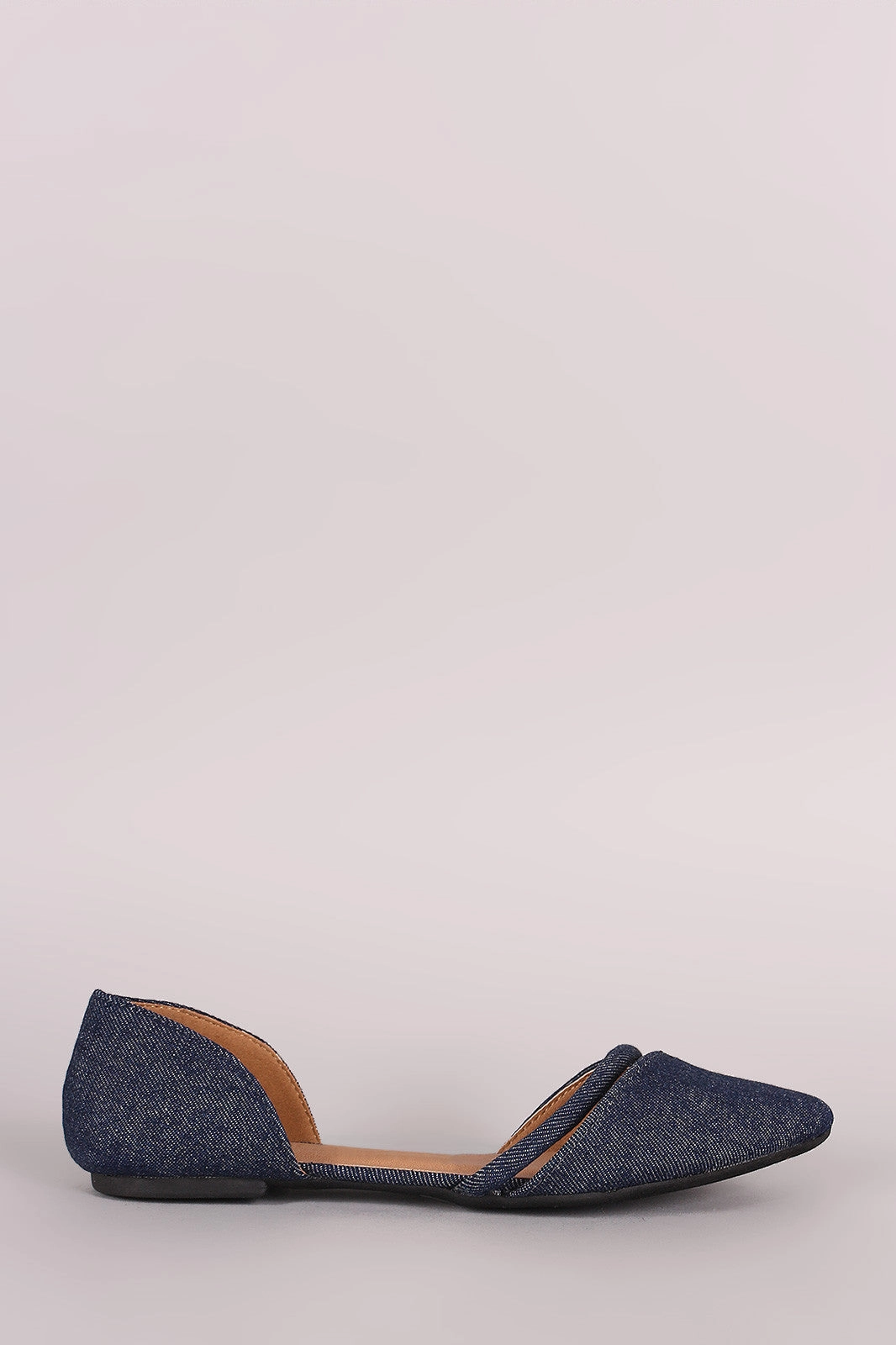 Qupid Denim Pointy Toe Dorsay Flat Flat Shoes For A Wedding