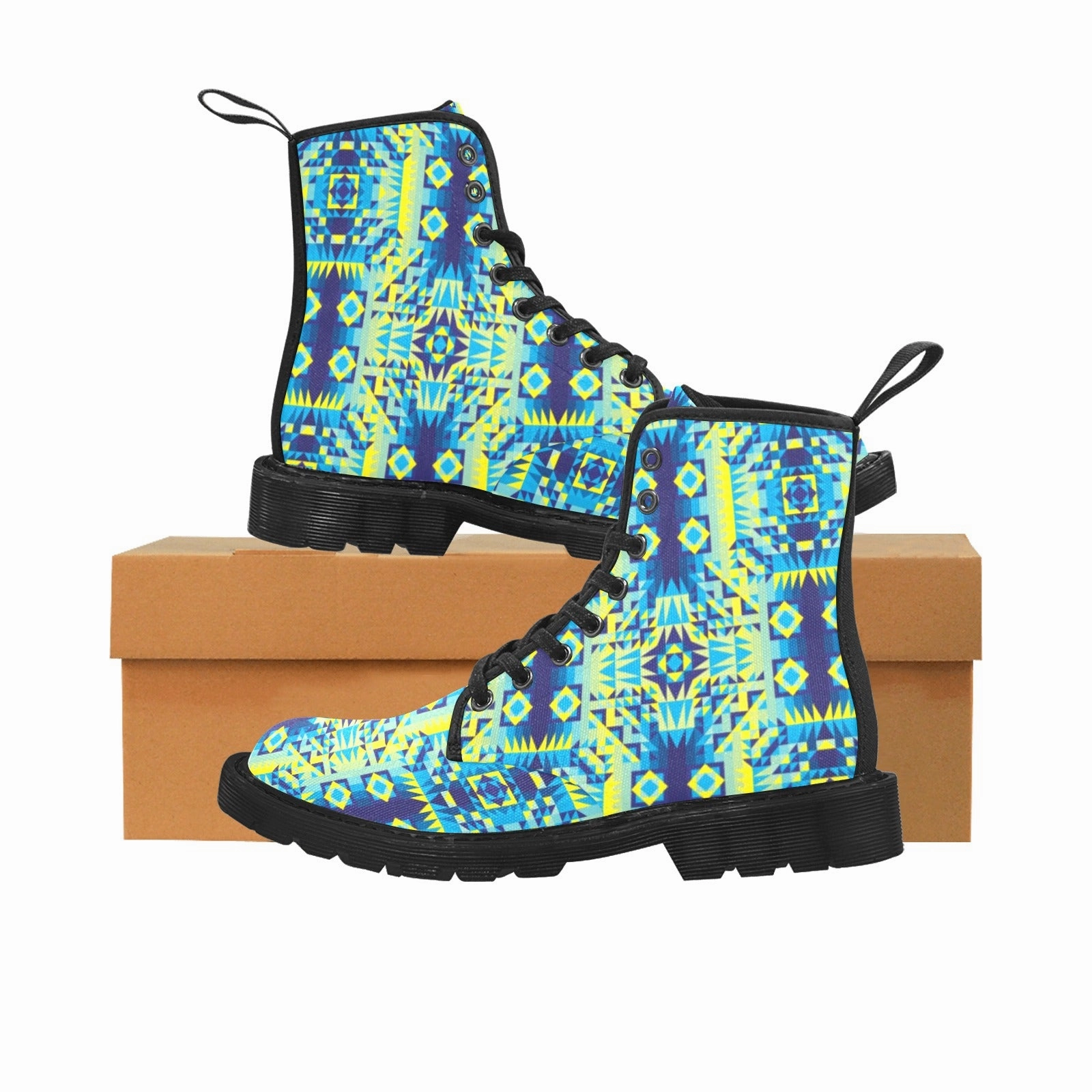 Kaleidoscope Jaune Bleu Boots for Women (Black) Glove Boots