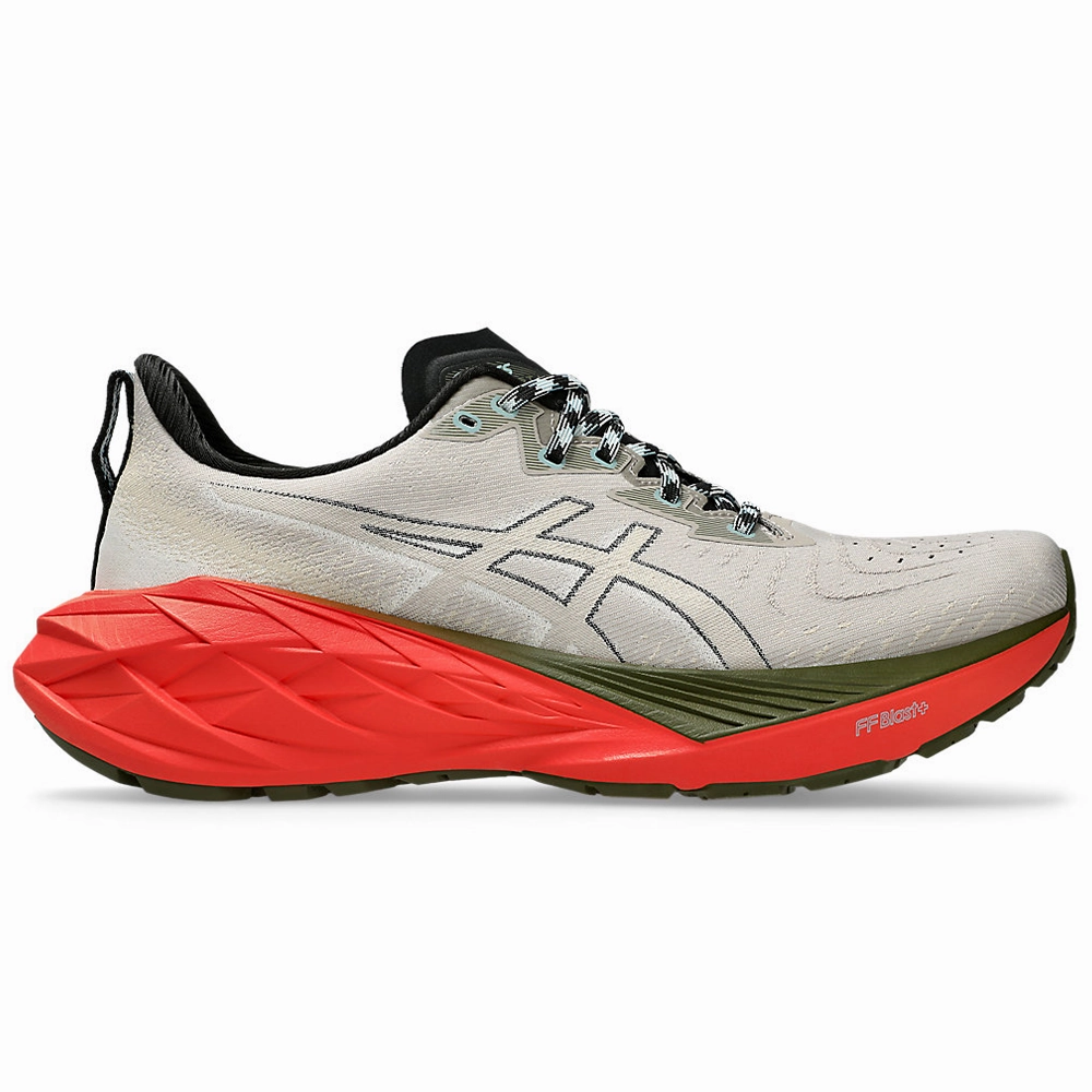 Men's Asics Novablast 4 TR, Nature Bathing/Red Snapper, 11.5 D Medium Asics Leather Wrestling Shoes
