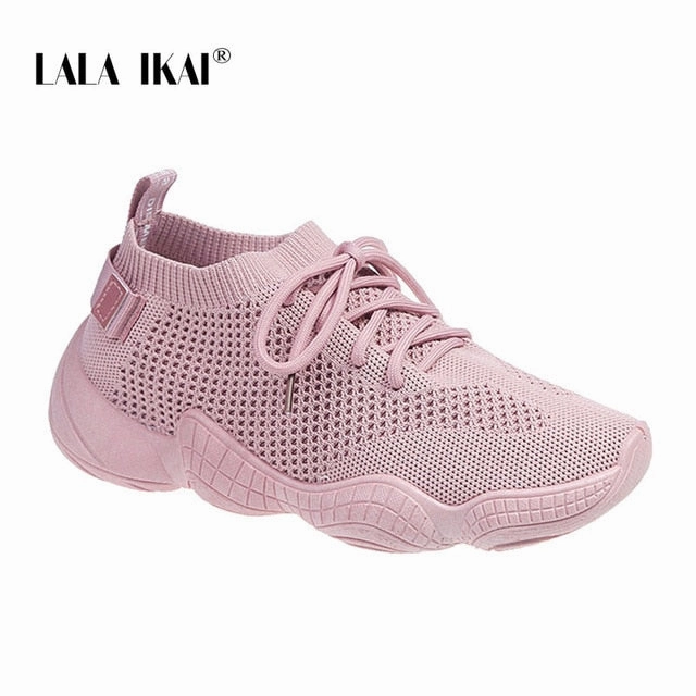 LALA IKAI Sneakers Women Spring Breathable Mesh Shoes Casual Lace Up Vulcanize Shoes Female Soft Pink Tenis Shoes 014A3796-4 Sneakers Retro