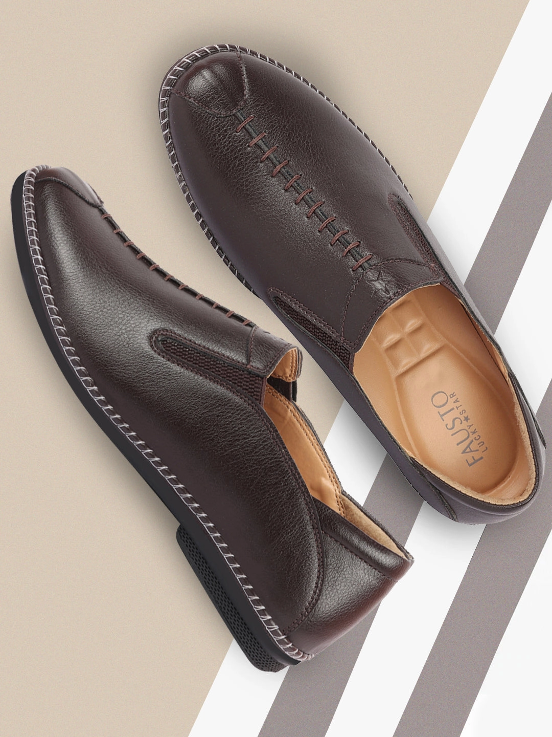 Men Brown Casual Cap Toe Hand Stitched Slip On Shoes Alpine Brand Hiking Boots