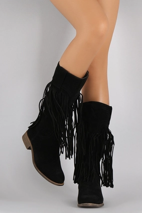 Chuka Boots Liliana Suede Long Fringe Western Riding Boots