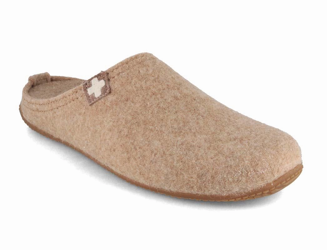 Funny Animal Slippers Living Kitzbhel Women Felt Slippers 'Swiss cross', natural