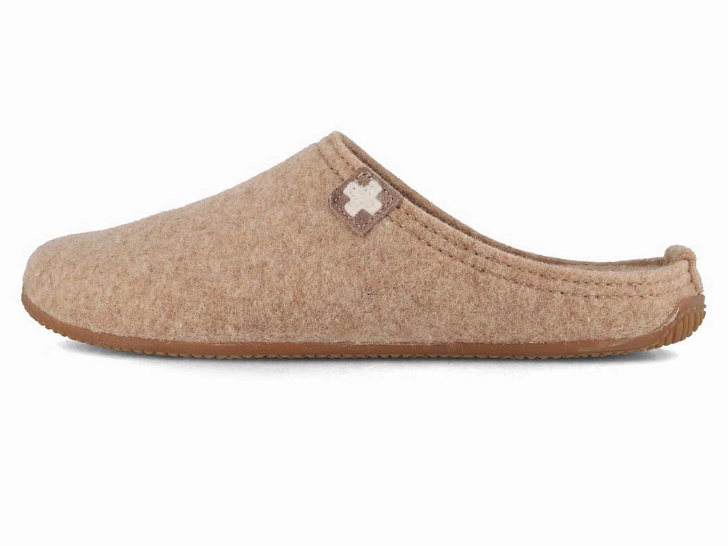 Doc Slippers Living Kitzbhel Women Felt Slippers 'Swiss cross', natural