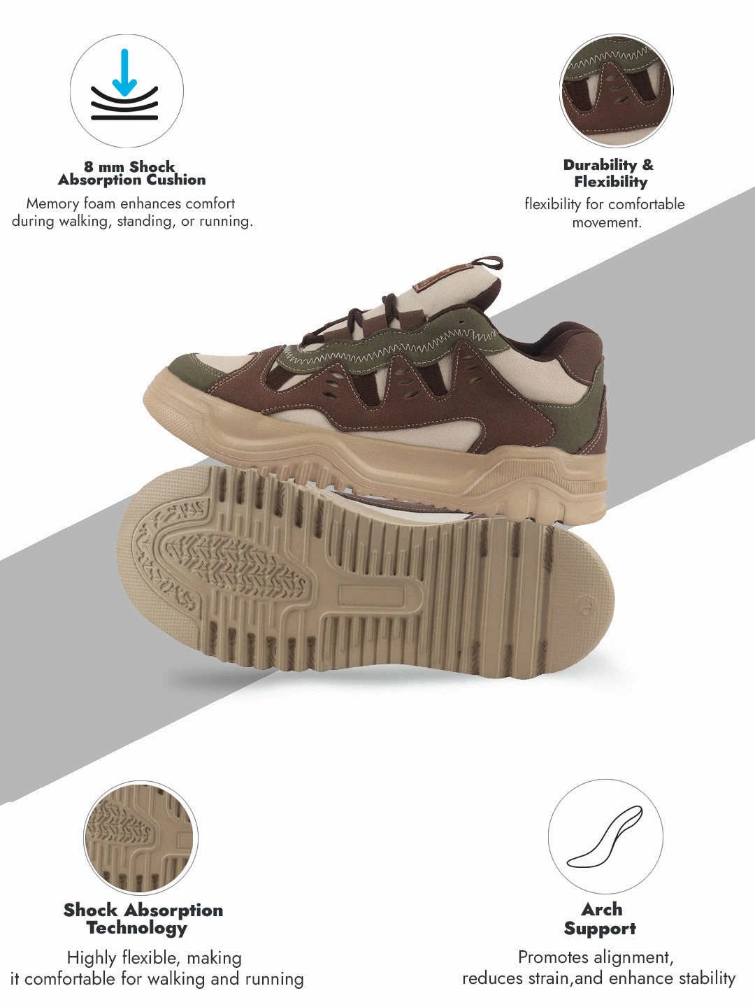 Men Olive Retro Design Colorblocked Athletic-Inspired Casual Chunky Sneaker | Mid-Top Streetwear Shoes With Rugged Sole Anytime Fitness Sneakers