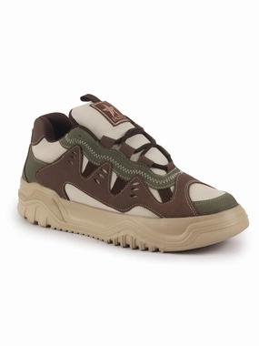 Sneakers For Heel Pain Men Olive Retro Design Colorblocked Athletic-Inspired Casual Chunky Sneaker | Mid-Top Streetwear Shoes With Rugged Sole