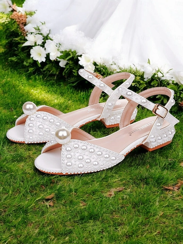 Sandals Barbados Photos Low White Heel  Pearl-Embellished Sandals Women's