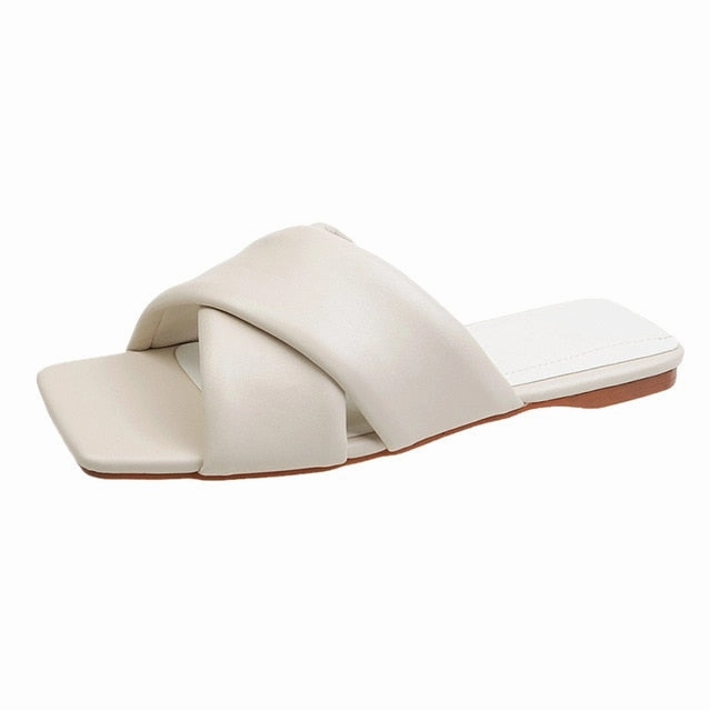 Dress To Impress Bunny Slippers Code Lucyever Soft Pu Leather Rubber Slippers Women Fashion Cross Strap Black Beige Flip Flops Woman Summer Beach Flat Sandals Mujer