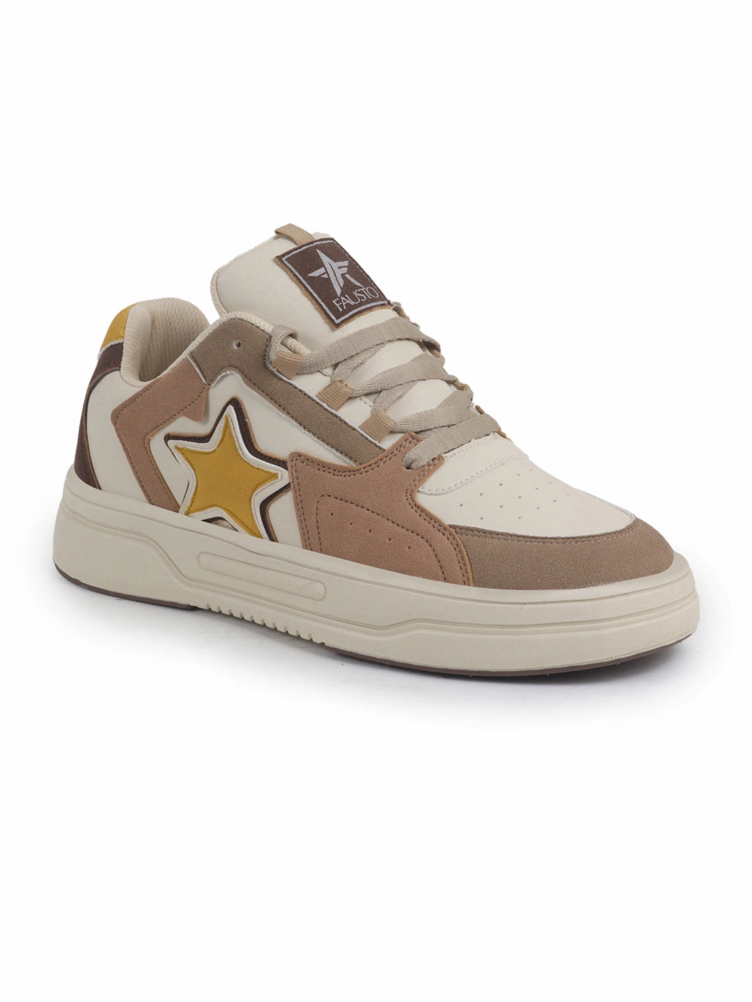 Two Tone Casual Shoes Men Beige Colorblocked Mid Top Breathable Lace-Up Sneaker Shoes|Memory Cushion Casual Shoes|Chunky Streetwear Fashion Sneakers