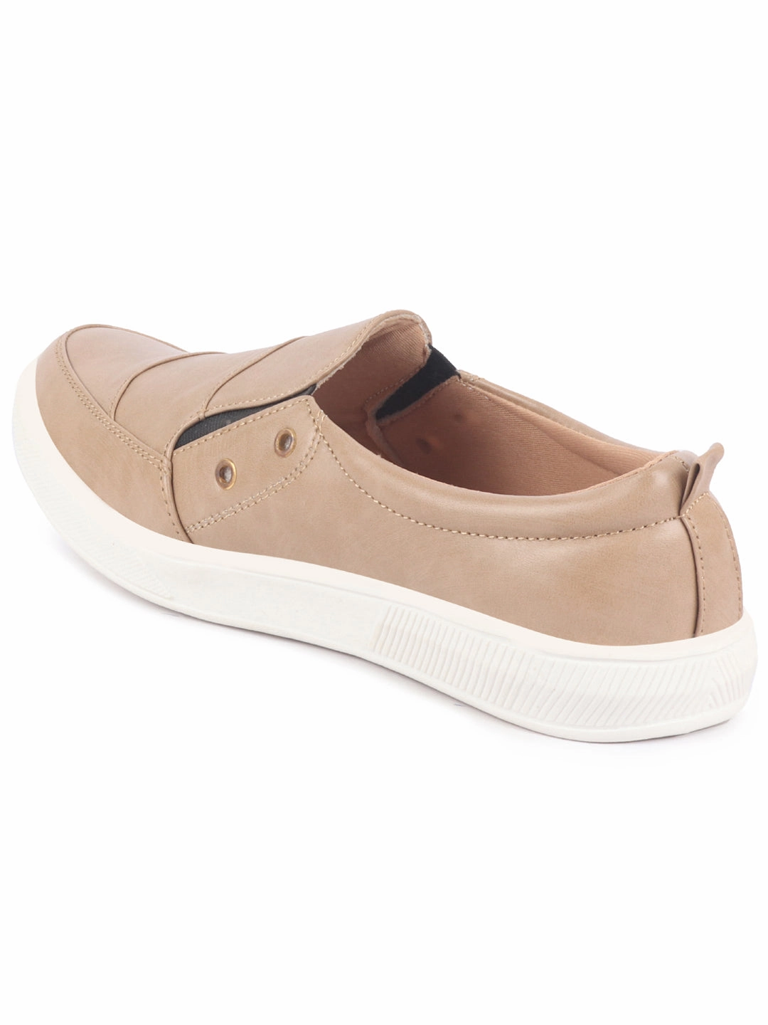 Men Beige Dual Eyelet Detail Slip-On Casual Loafers Rubber Sole | Lightweight Walking Shoes Casual Macy's Shoes Sale