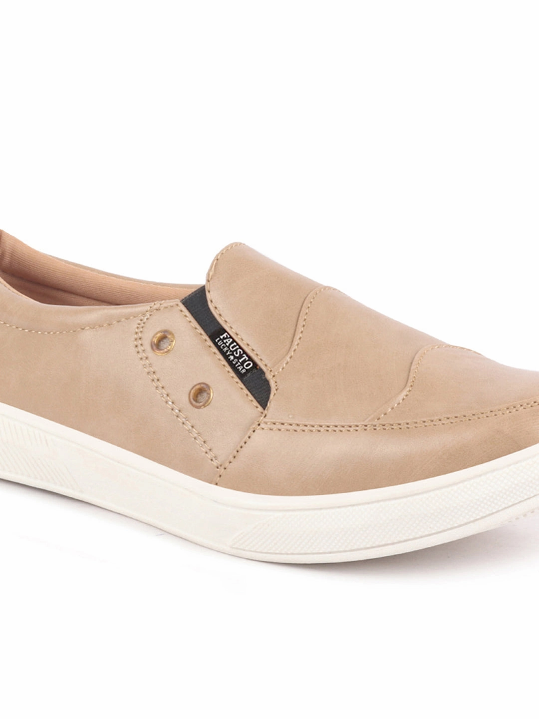 Men Beige Dual Eyelet Detail Slip-On Casual Loafers Rubber Sole | Lightweight Walking Shoes Composite Safety Toe Industrial Casual Work Shoe