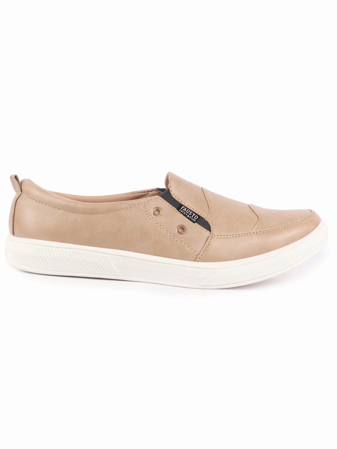 Men Beige Dual Eyelet Detail Slip-On Casual Loafers Rubber Sole | Lightweight Walking Shoes Best Casual Boat Shoes