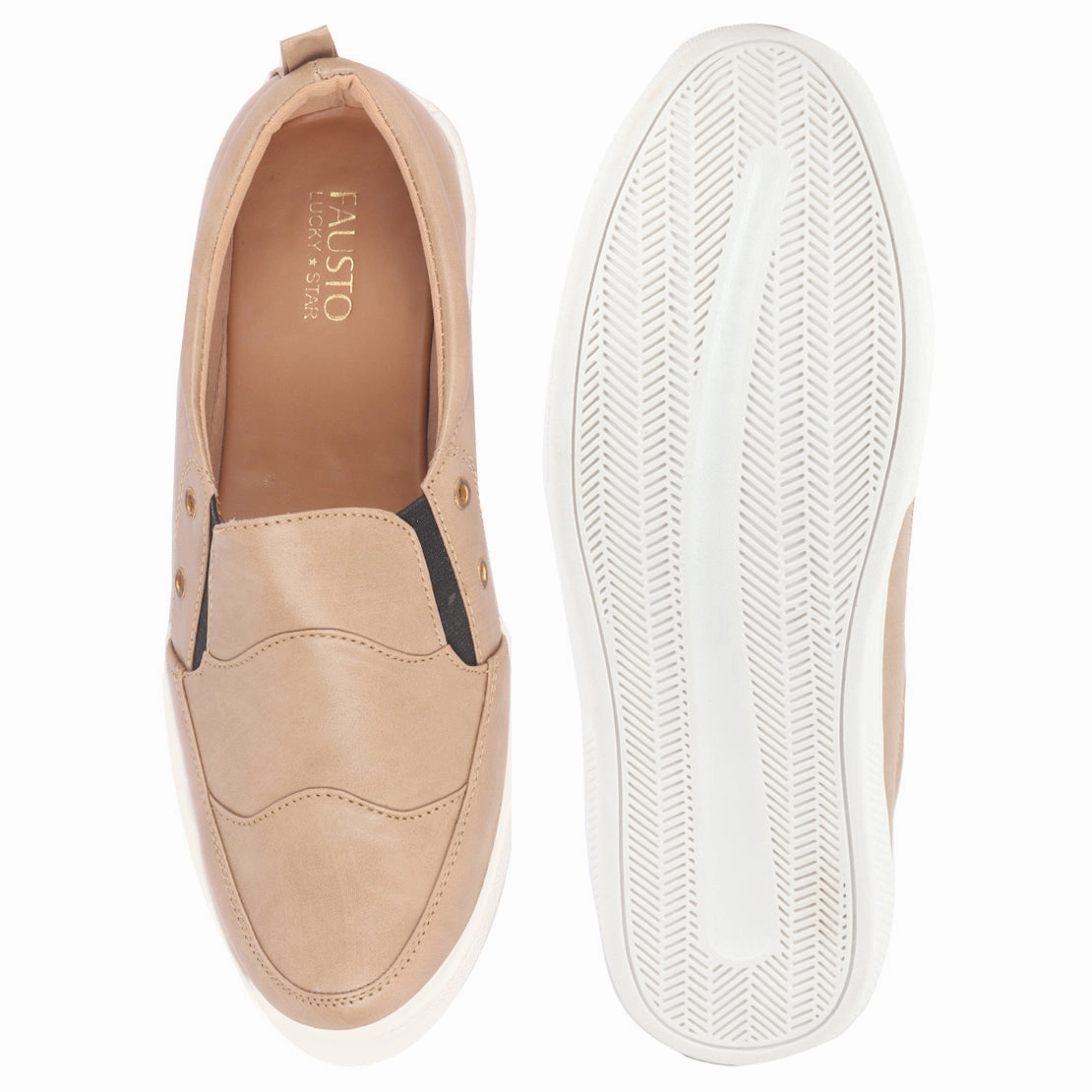 Men Beige Dual Eyelet Detail Slip-On Casual Loafers Rubber Sole | Lightweight Walking Shoes Bussines Casual Shoes