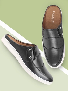 Canvas Casuals Shoes Men Black Casual Back Open Classic Slip On Shoes