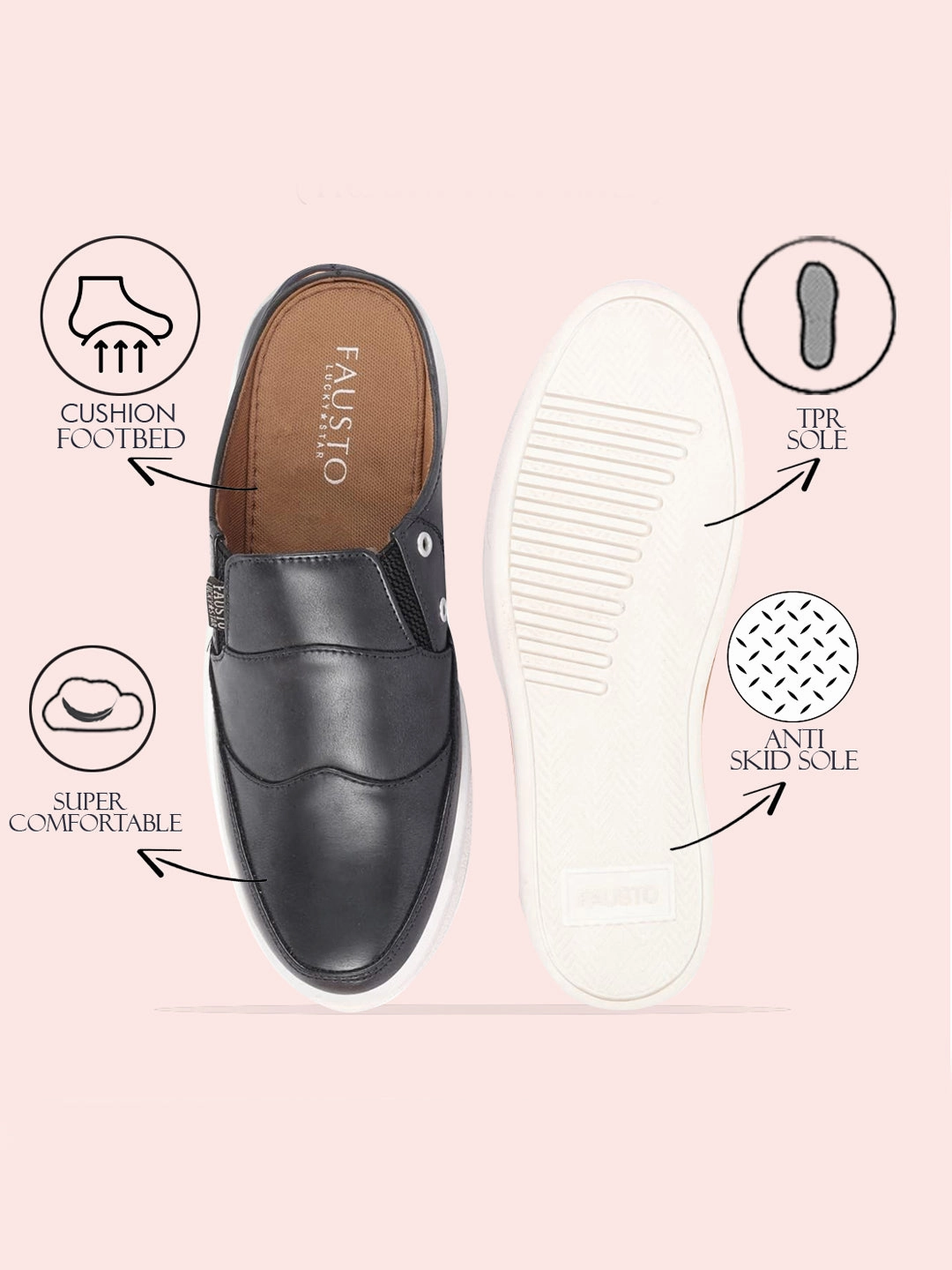 Men Black Casual Back Open Classic Slip On Shoes Casual Shoes Brands In Pakistan