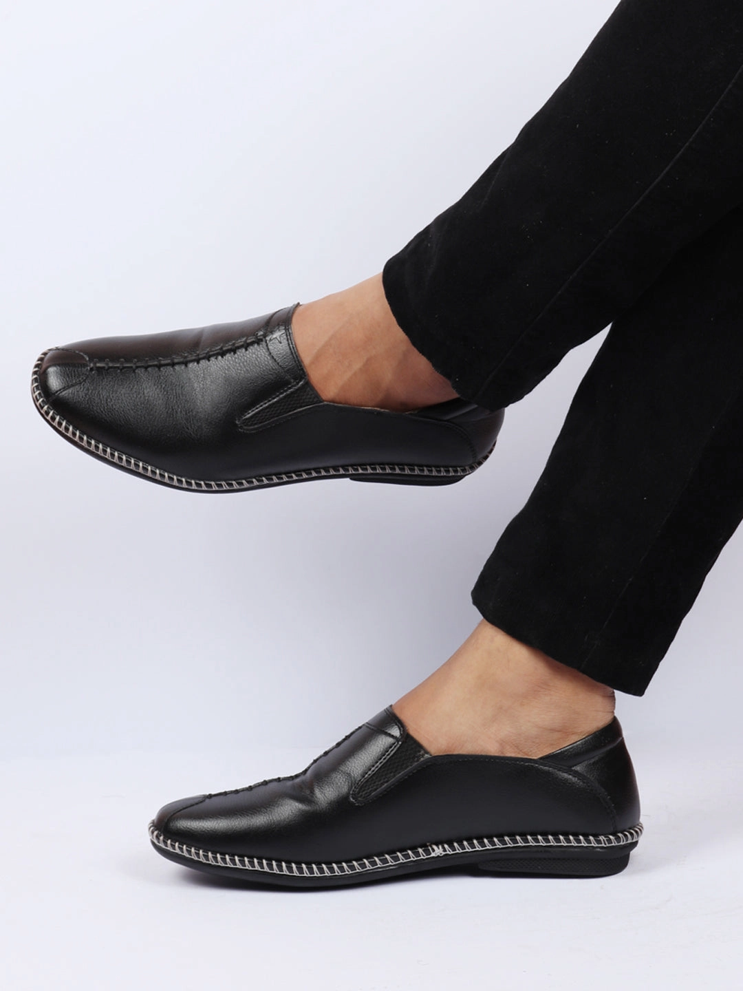 Casual Dress Shoes Near Me Men Black Casual Cap Toe Hand Stitched Slip On Shoes