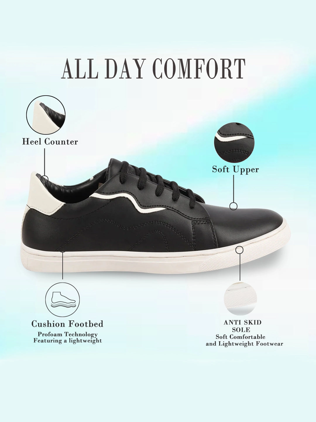 Most Supportive Casual Shoes Men Black Classic Lace Up Elevated Look Sneaker Shoes with Contrast Sole|Low Ankle|Casual Shoe