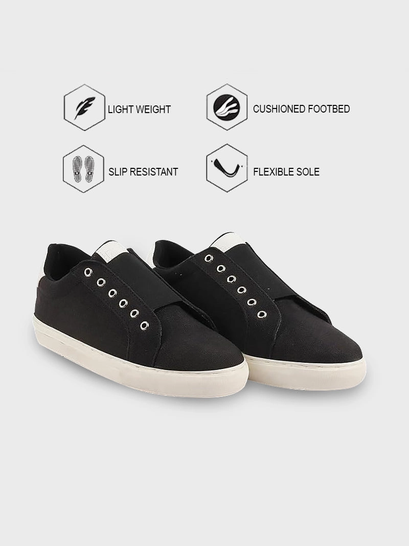 Casual Comfortable Work Shoes Men Black Elastic Closure Comfort Canvas Denim Slip On Sneaker Shoes