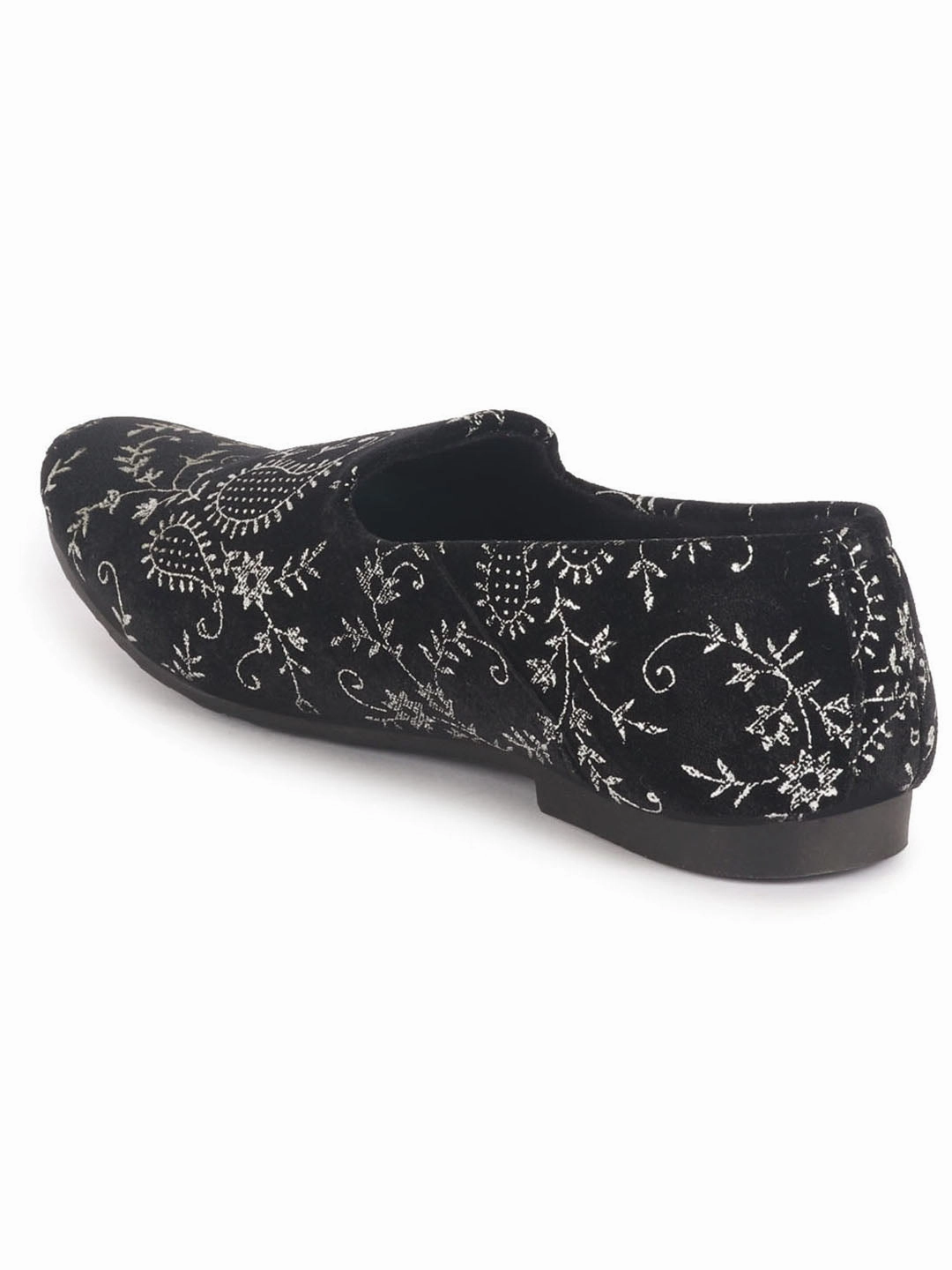 Casual Dress Shoes For Plantar Fasciitis Men Black Floral Embroidered Velvet Ethnic Sip On Loafers for Wedding|Slip On Shoes|Festive Kurta Slip On Shoes