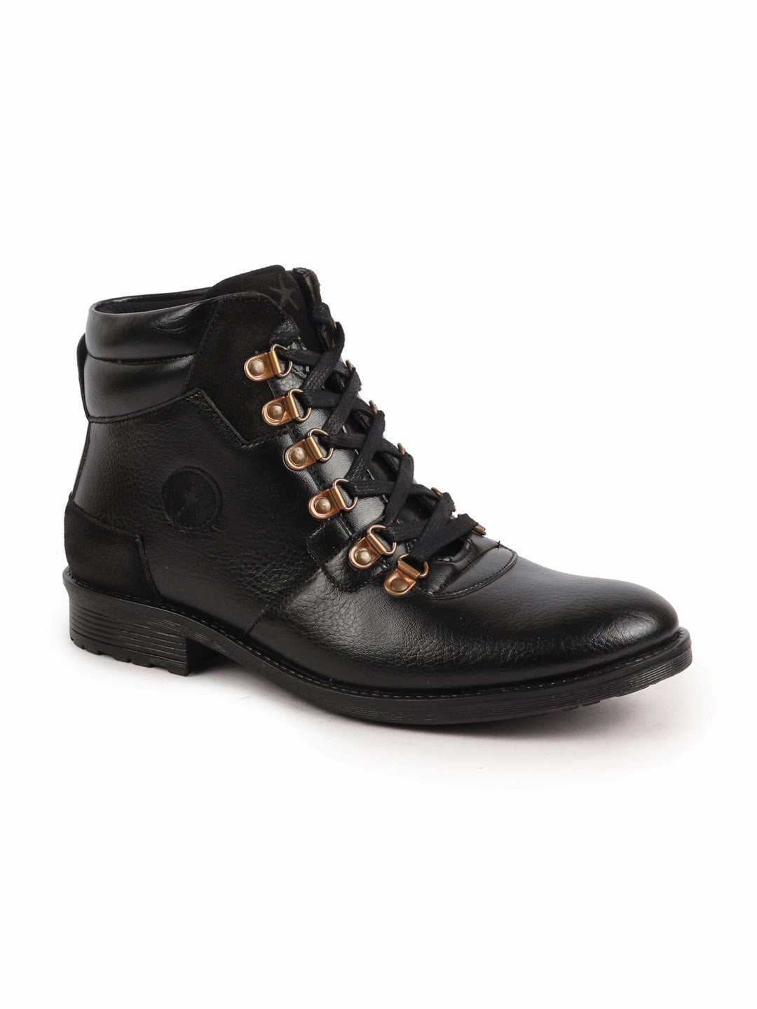 Men Black Genuine Leather 6-Eye Metallic Lace Up Hook Classic High Ankle Boot For Trekking|Biking|Hiking Hiking Shoes Ireland