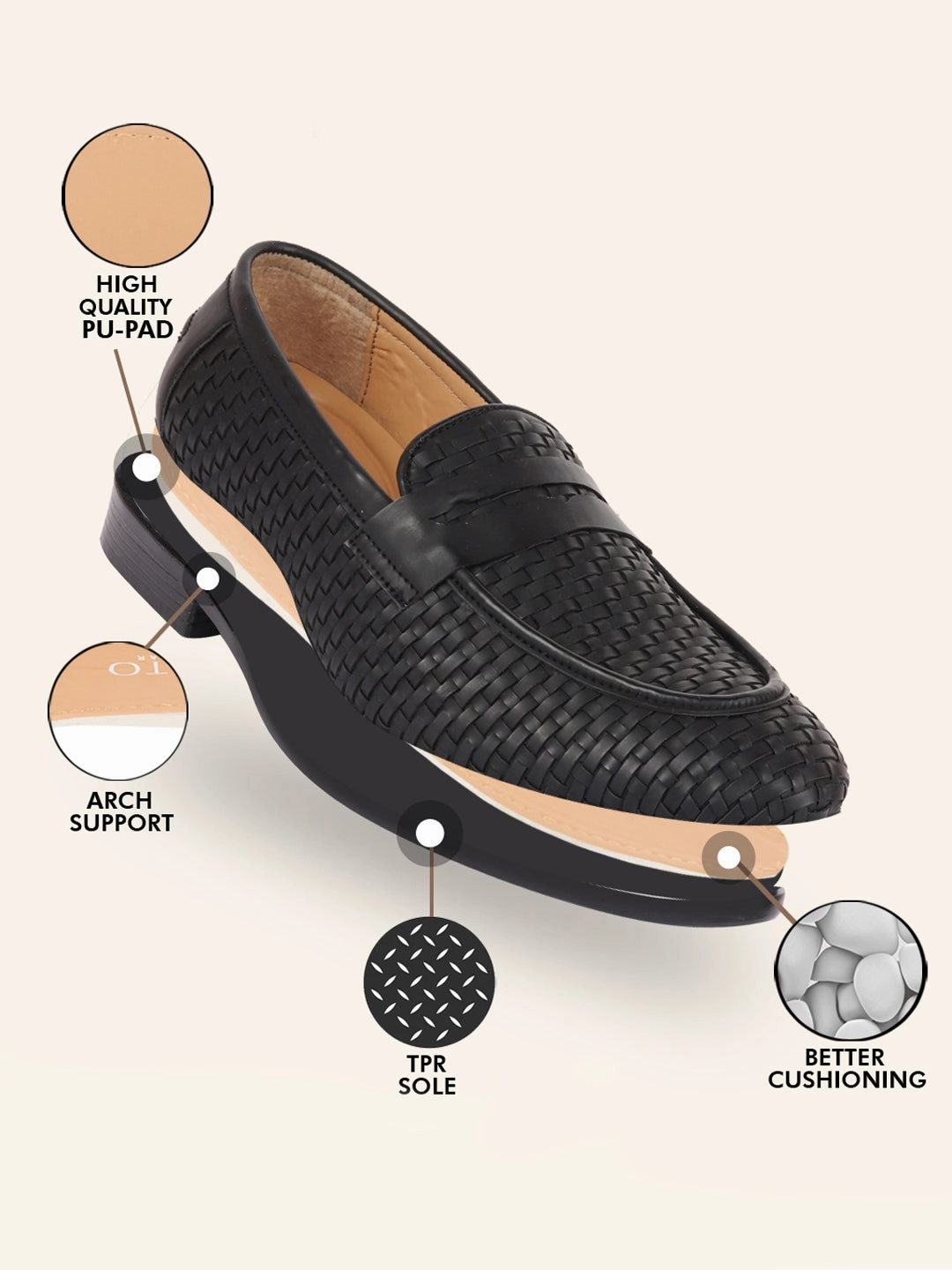 Men Black Hand Knitted Design Penny Loafer Slip On Shoes Casual Shoes Wide Feet