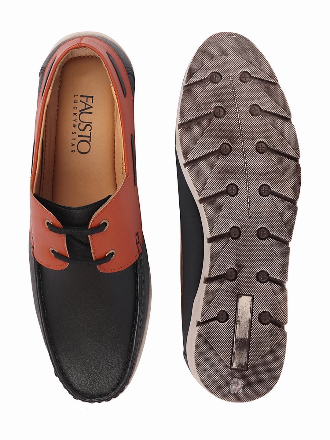 Men Black Side Lace Stitched Design Lace Up Boat Shoes Classic Cortez Leather Casual Shoes