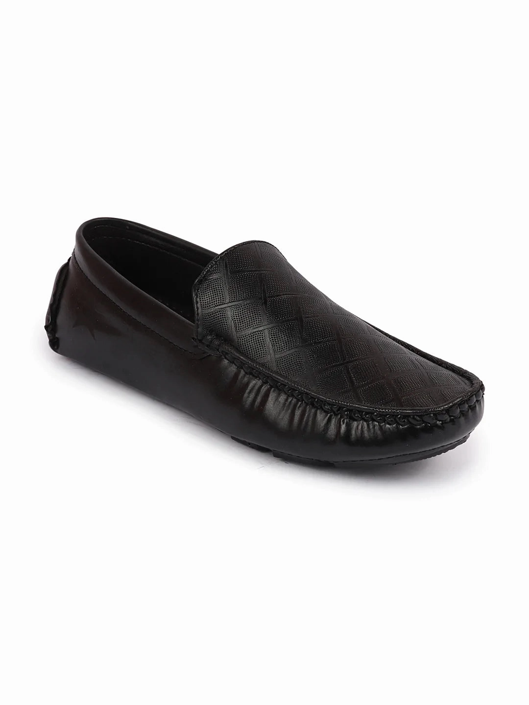 Men Black Textured Design Casual Classic Slip On Driving Loafer and Moccasins Casual Work Shoe
