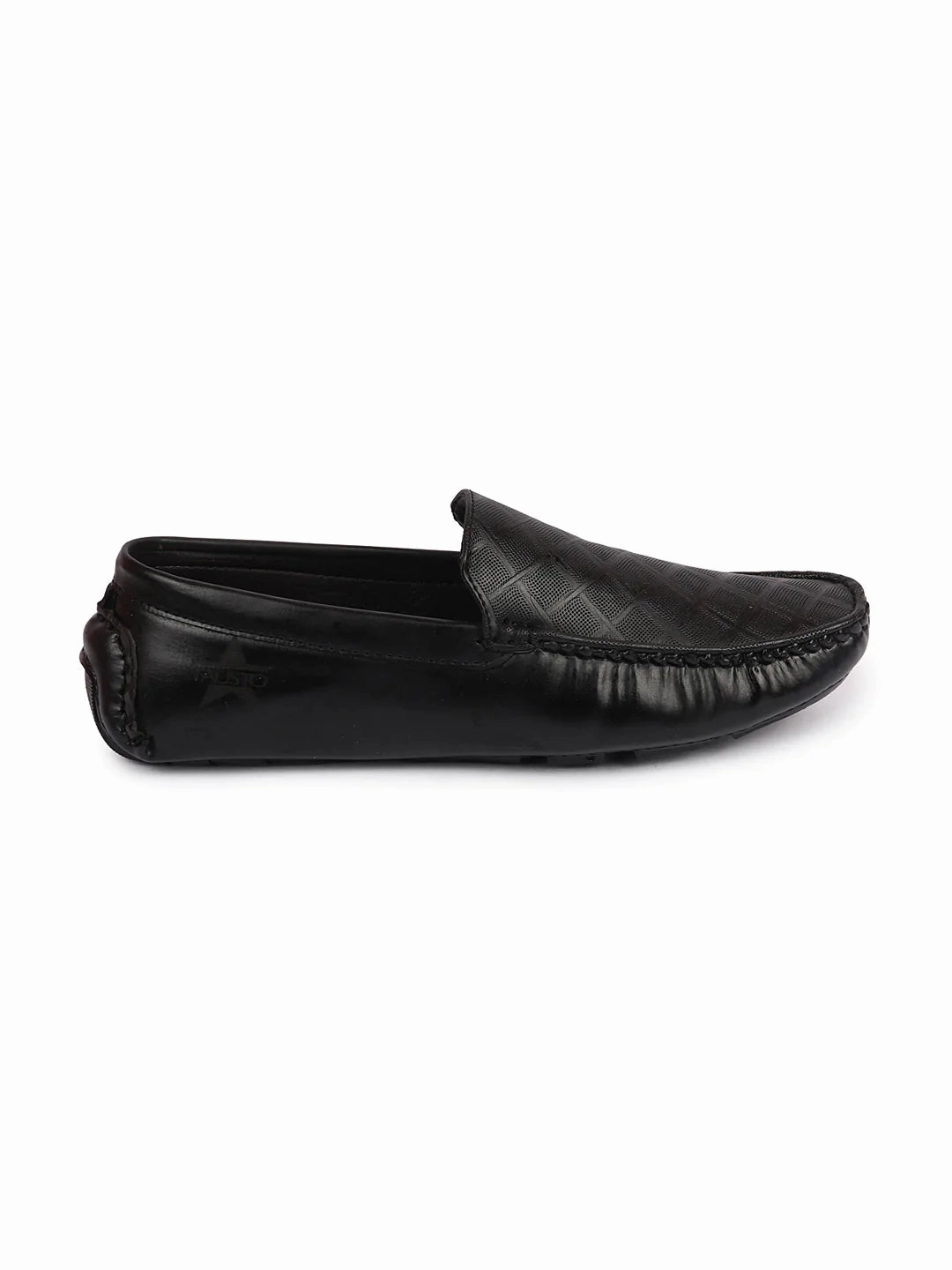 Men Black Textured Design Casual Classic Slip On Driving Loafer and Moccasins Casual Plastic Shoes