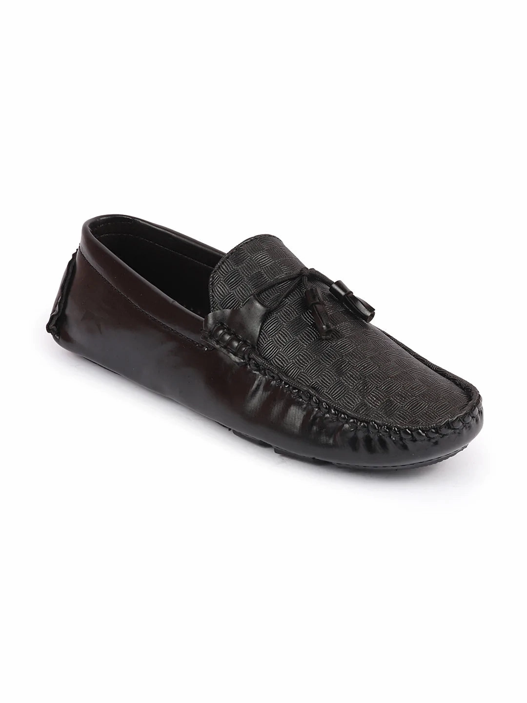 Men Black Textured Design Casual Tassel Slip On Driving Loafer and Moccasins Ozweego Casual Shoes