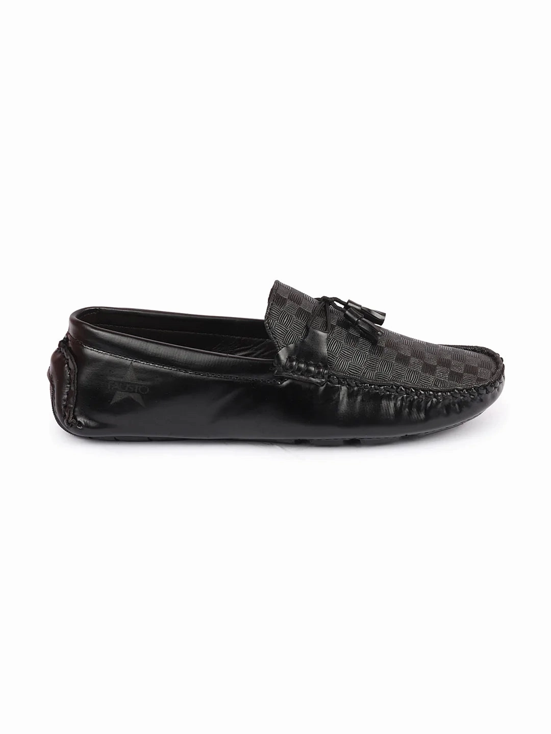 Cheap Casual Shoes Men Black Textured Design Casual Tassel Slip On Driving Loafer and Moccasins