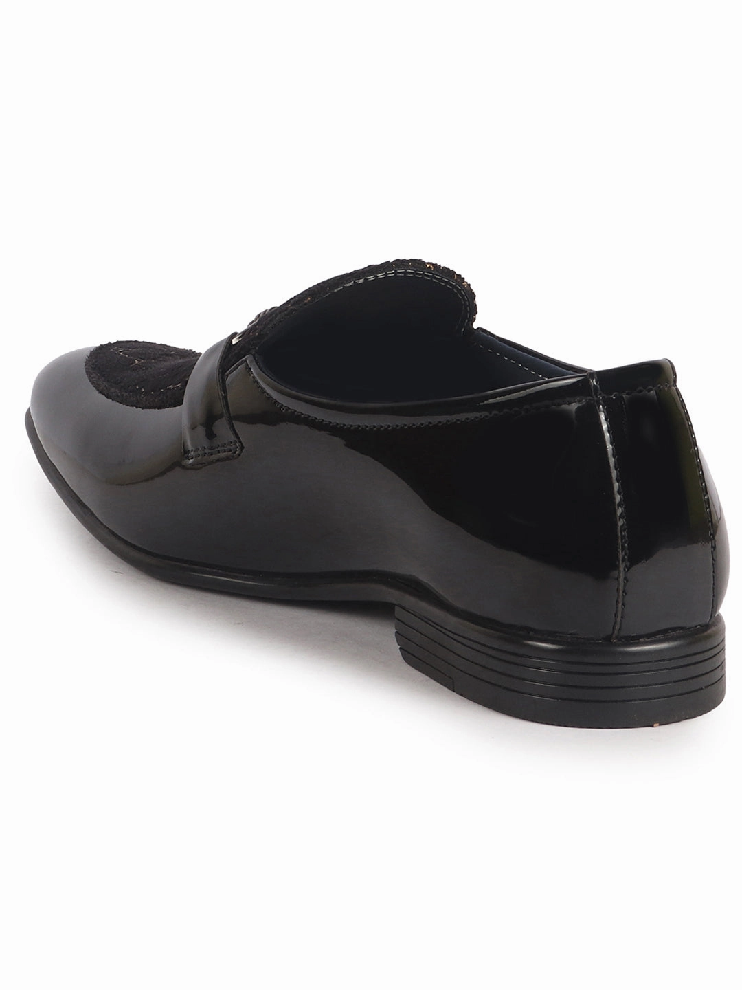 Men Black Velvet Patent Leather Horsebit Buckle Ethnic Slip On Shoes|Party Shoe|Office Shoe|Anti Skid Sole Casual Shoes Office Use