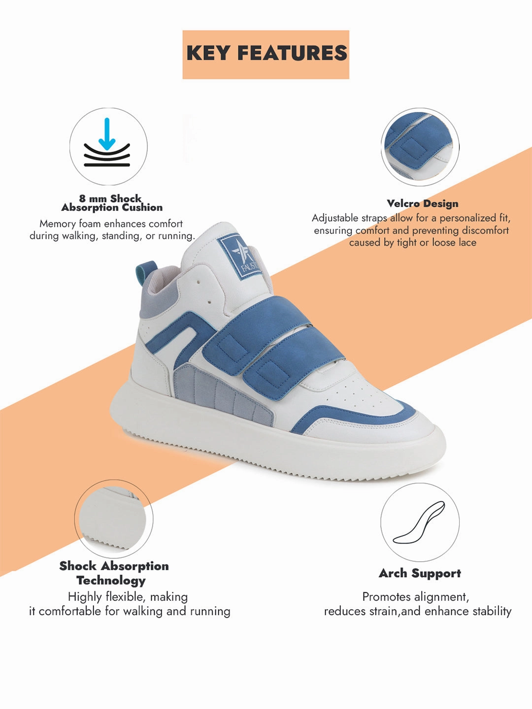 Bo Jackson Sneakers Original Men Blue Colorblocked High Top Velcro Adjustable Classic Sneakers|Memory Cushion Insole|Street Fashion Hi-Top Sneakers