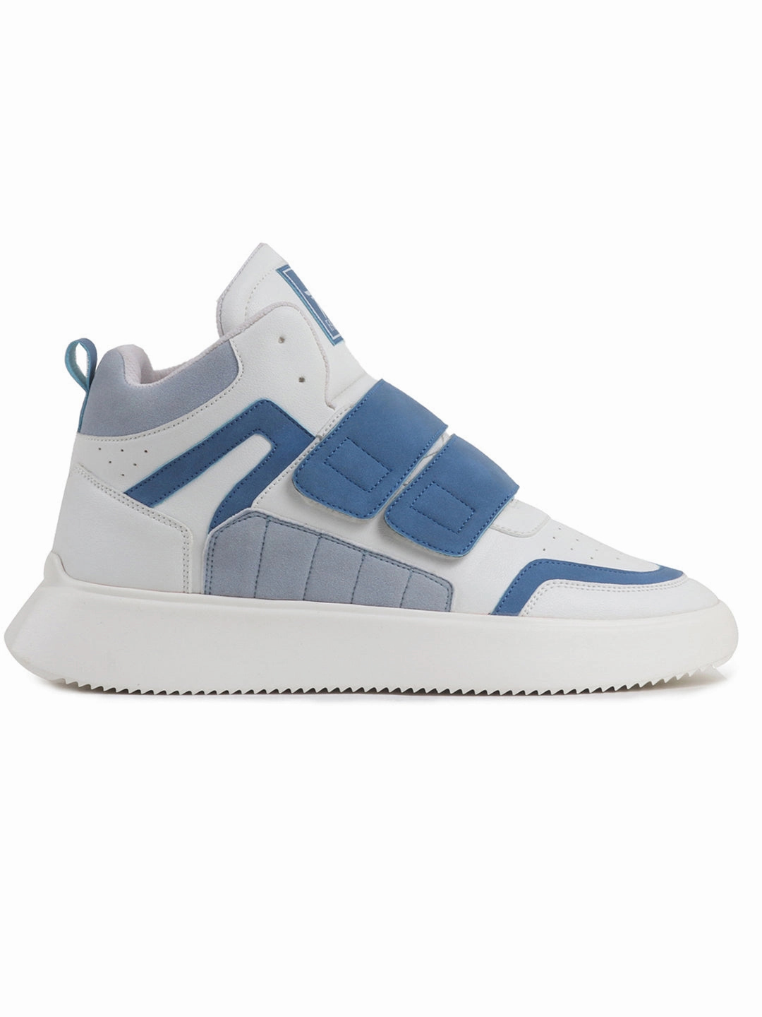 Discount Sneakers Online Men Blue Colorblocked High Top Velcro Adjustable Classic Sneakers|Memory Cushion Insole|Street Fashion Hi-Top Sneakers