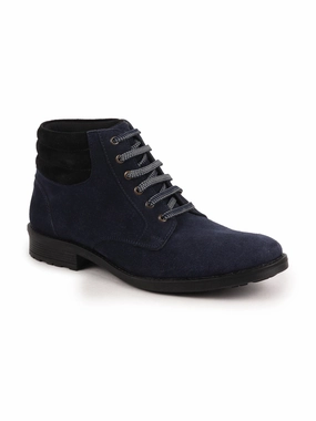 Hiking Shoes Or Boots Men Blue Suede Leather Chukka High Ankle Boot For Biking|Hiking|Trekking