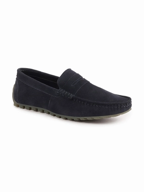 Casual Shoes To Wear With Joggers Men Blue Suede Leather Side Stitched Slip On Driving Loafers and Mocassin