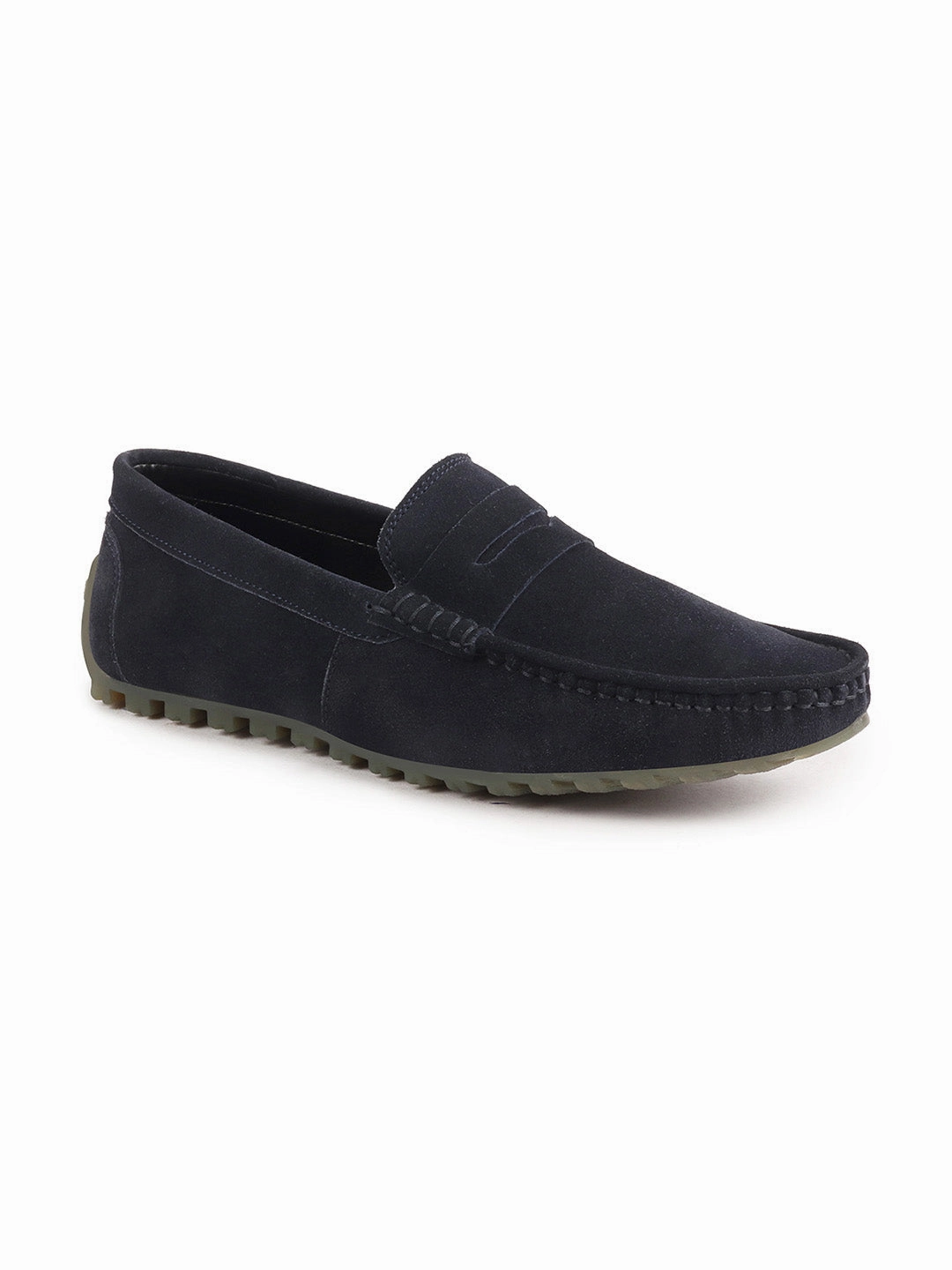 Men Blue Suede Leather Side Stitched Slip On Driving Loafers and Mocassin White Half Casual Shoes
