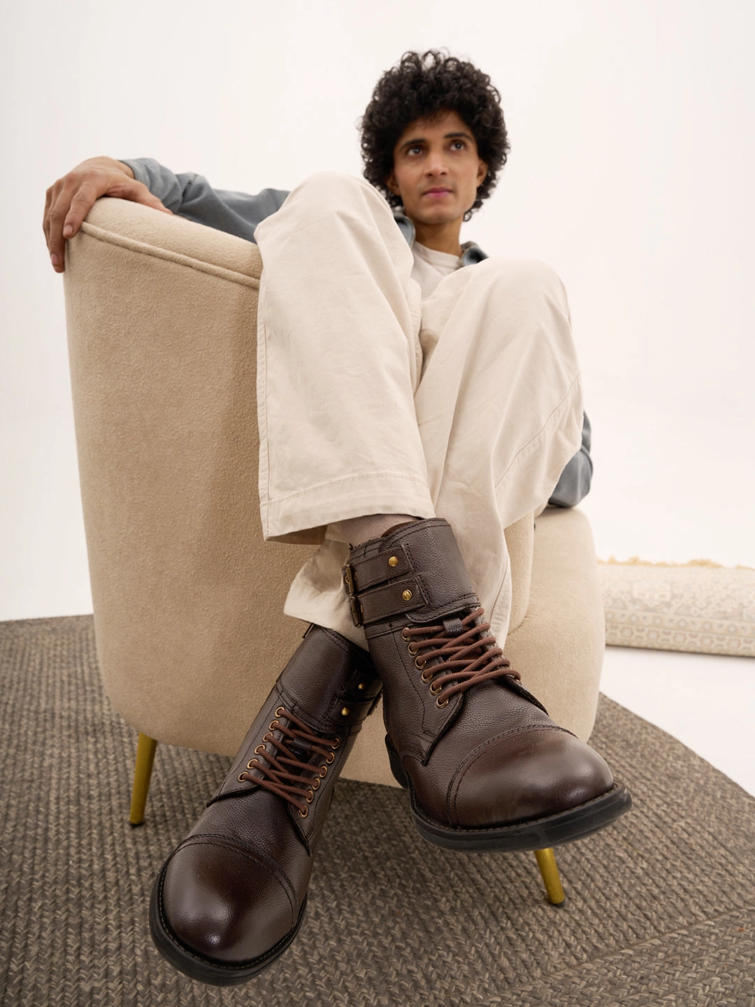 Gore-tex Low Hiking Shoes Men Brown 6-Eye Lace Up Genuine Leather High Ankle Adjustable Buckle Strap Winter Boots|Trekking Boots|Hiking Boots