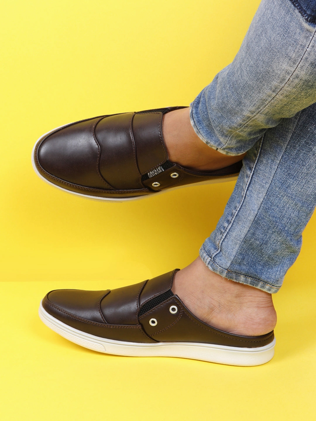 Men Brown Casual Back Open Classic Slip On Shoes 1960s Casual Shoes