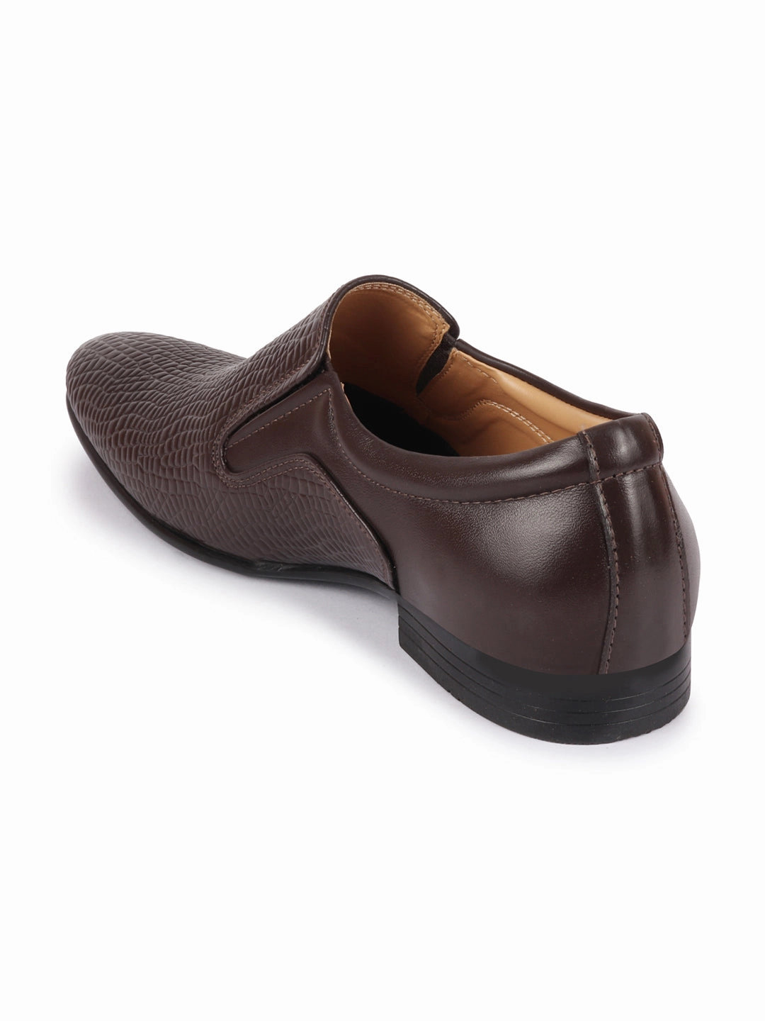 Men Brown Embossed Design Formal Leather Slip On Shoes Brideng Hiking Shoes