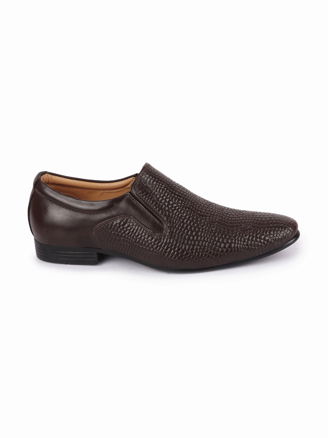 Finn Hiking Shoes Men Brown Embossed Design Formal Leather Slip On Shoes