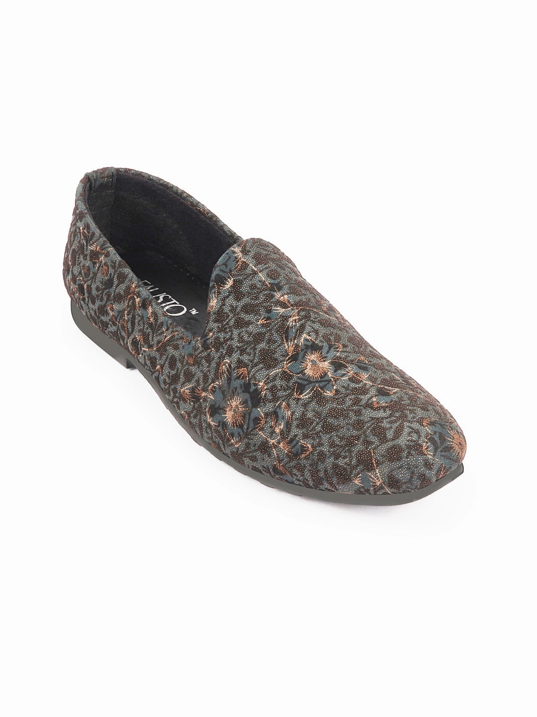 Men Brown Floral Print Embellish Design Ethnic Wedding Party Pom Slip on Shoes Outlet Rock Climbing Shoes